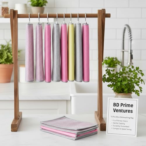 NEW 2026 | Non Scratch Wire Dishcloth | Metal Cleaning Rag for Kitchen Cookware | Silver Mesh Dishcloth | Double Sided | Metal & Coconut Fiber Scrubbers | 10 pcs Colorful Cloth - color: Orange, Pink, Green