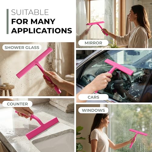 GÜTEWERK Silicone Shower Squeegee with 3-in-1 No-Drill Mount, Pink, 15'' - color: Pink, size: 15 Inches