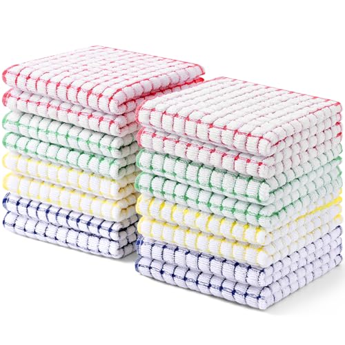 Kitinjoy Cotton 16 Pack Terry Kitchen Dish Cloths, Mixed Color - color: Mixed Color, size: 12 X 12 - 16 Pack