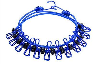 2 Pack 11 Feet Windproof Clothesline with 12 Blue Clips, Adjustable Clothes Line for Home, Travel and Outdoor Hanging Clothes