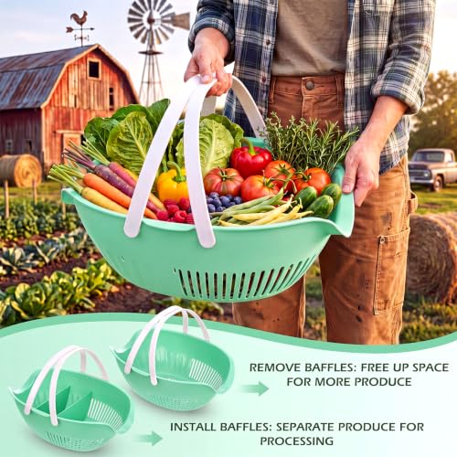 Nuogo 3 Pcs Garden Harvest Basket with Dividers Tool Caddy,Sage Green - color: Sage Green