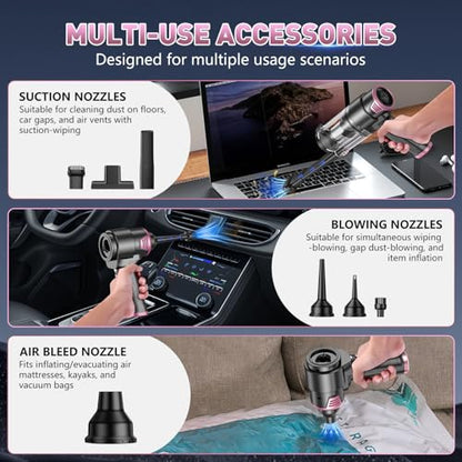 KMM Handheld Car Vacuum Cleaner, Hand Held Car Vacuum & Air Duster - color: Pink & Black