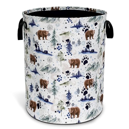Bear Paw Forest Laundry Basket Foldable Oxford Cloth Hamper 18.9 x 16.5 In - color: Bear