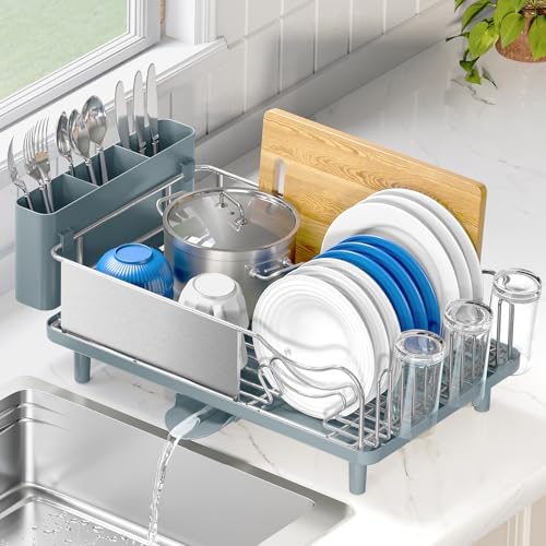 Urackify Dish Drying Rack - Stainless Steel Dish Rack for Kitchen Counter - color: Pale Blue