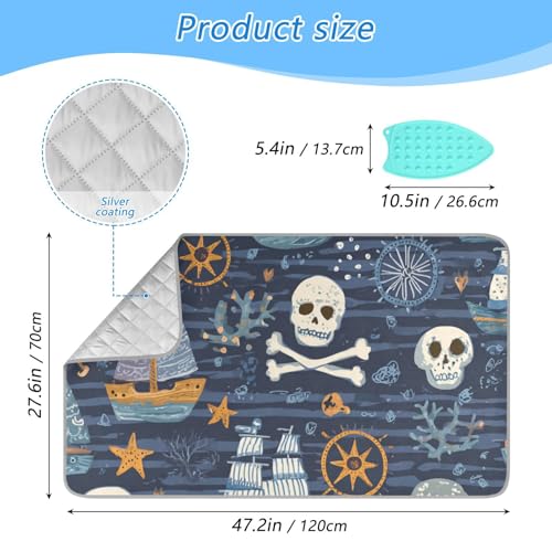 Ironing Mat Portable Ironing Pad Ironing Blanket for Table Top Heat Resistance Double-Side Using Travel Large 47.2 x 27.6 Inch Foldable Blue Pirate Skulls Sailboats Starfish and Compass - color: Blue Pirate Skulls Sailboats Starfish and Compass