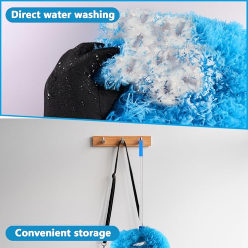 LUCKY-M Ceiling Fan Cleaner Duster, Removable Microfiber Ceiling Fan Blade Cleaner Reusable Duster with Extension Pole Adjusts 33 to 57.1 in for Cleaning Bookshelves Wall Door Window Top (Blue)