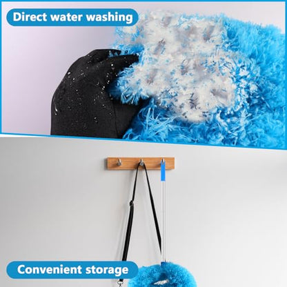 LUCKY-M Ceiling Fan Cleaner Duster, Removable Microfiber Ceiling Fan Blade Cleaner Reusable Duster with Extension Pole Adjusts 33 to 57.1 in for Cleaning Bookshelves Wall Door Window Top (Blue)