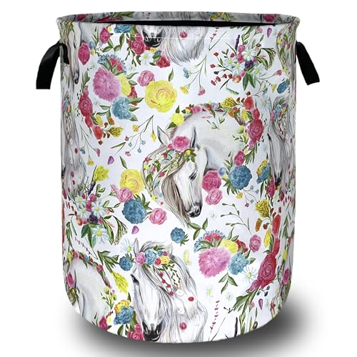 Beautifull Horse Laundry Basket Oxford Cloth Hamper 18.9x16.5 Inch - color: Beautiful Horse with Colorful Floral