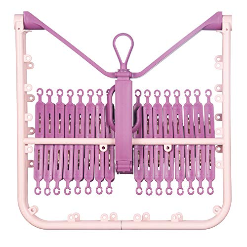 Foldable Clip Hangers with 32 Clothes Pins Drying Clips Laundry Clip - color: Pink