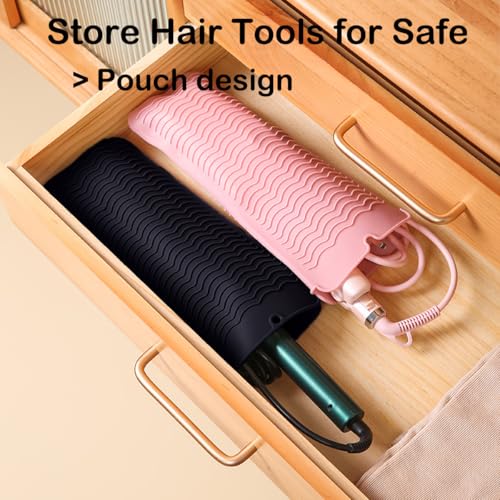 Heat Resistant Silicone Mat with Hanging Hole, Straightener Heat Resistant Travel Mat & Pouch for Curling Iron, Flat Iron and Other Hot Hair Styling Tools, 11 x 5 in, Black - color: Black, size: 1 Pack