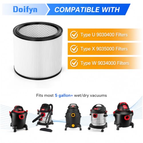 90304 Replacement Filter for Shop Vac, 1 Filters + 1 Lids + 2 Foam Sleeves - color: Ivory White