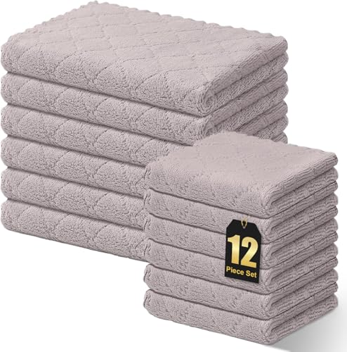 Homaxy Super Soft 12 Pack Kitchen Towels and Dishcloths Set, Grey - color: Grey, size: 10x10 and 13x19 Inch-12 Pack