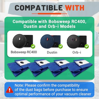 8 Pack 4.6L High-Capacity Reusable Dust Bags Compatible with RC400 Dustin and Orb-i Robot Vacuums, Replacement Dust Collector Bags