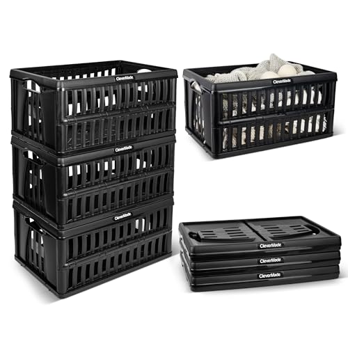 CleverMade Collapsible Utility Crates, 60L Storage Crate, 3 Pack, Obsidian - color: Obsidian, size: 60L - 3 Pack