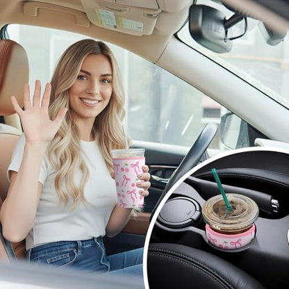 Iced Coffee Sleeve Reusable Neoprene Cup Sleeves, Cherry Bow - color: Cherry Bow