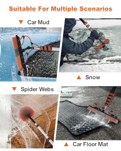 30Ft Reach Solar Panel Cleaning Brush Kit with 5-24ft Telescoping Pole, Water Fed Window Cleaner Tool with 20" Brush, Soap Dispenser, Cobweb Duster, Squeegee for Roof, RV, Gutter, Boat, Deck - color: Amber