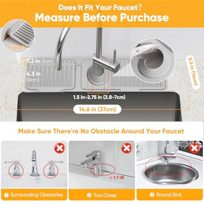 14.6 inch Faucet Mat for Kitchen Sink Splash Guard[7° Slope Fast Self-draining][Snap Lock Fit] Kitchen Sink Area Water Splash Guard Behind Faucet Draining Mat - color: Light Gray, size: 14.6" x 5.5"