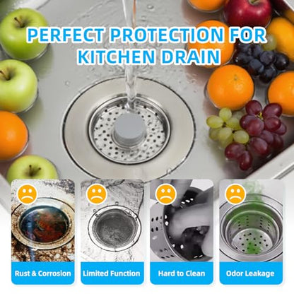 Sink Drain Strainer - Kitchen Sink Stopper, 3 In 1 Kitchen Sink Drain Strainer with Anti-Clogging Basket, Fit US Standard 3-1/2'' Sink Hole - color: Sliver