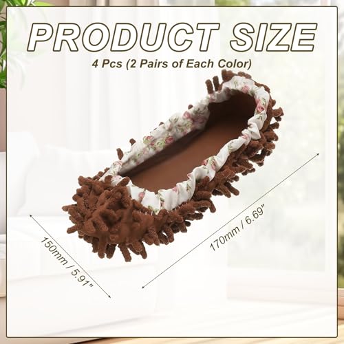 uxcell 4 Pcs Mop Slippers, Mop Socks Microfiber Shoe Covers Washable Mopping Slippers for Floor Cleaning Office Home Use Women Men, Floral Lace, Coffee - color: Coffee