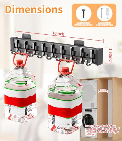 Pull Out Broom Holder With 9 Adjustable Row Sliding Hook - Black 16.14inch - color: Black, size: 41cm/16.14inch