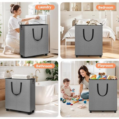 SpaceTrove Rolling Laundry Basket with Wheels, Laundry Hamper, 136L, Grey - color: Grey, size: 136L