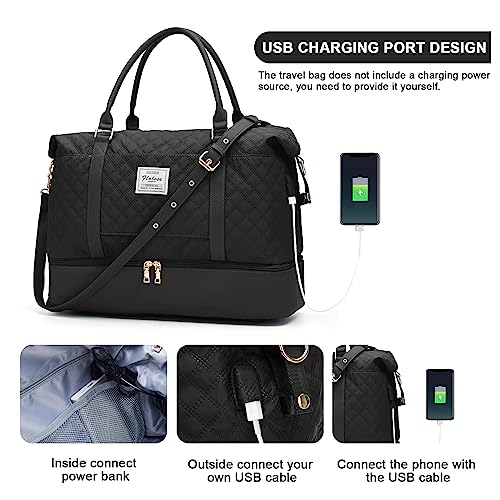 Large Travel Duffle Bag Carry on Weekend Bag with Shoes Compartment Gym Bags for Travel Women Men Waterproof Business Work Overnight Trips Sport Hospital Airplane Travel Essentials Black - color: A17-Black