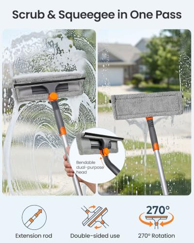 MASTERTOP 64'' Window Squeegee, 2-in-1 Rotatable Window Cleaner Tool