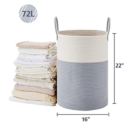VIPOSCO 72L Tall Woven Laundry Basket Hamper, Grey White - color: Grey, size: 72L