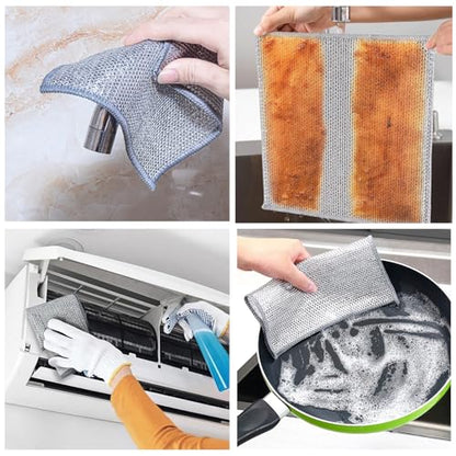 10 PCS Double Layer Stainless Steel Wire Cleaning Cloths for Kitchen