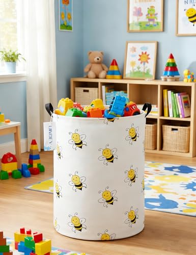 Round collapsible Large Bee Laundry Hamper for Adults and Kids - color: Round Bee