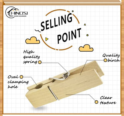 30pcs Large Wooden Clothespins, Sturdy and Heavy Duty Clothes Pins for Hanging, Outdoor, Crafts
