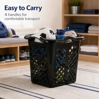 Laundry Basket 2 Pack 2 Bushel Plastic with Handles Black - color: Black 2pcs