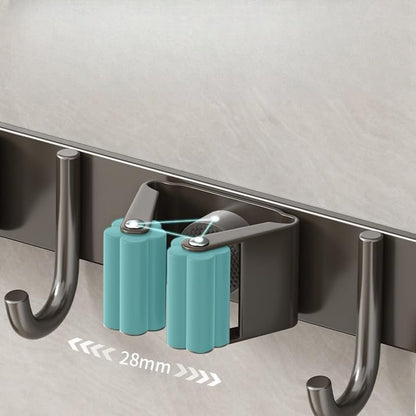 Mop and Broom Holder Wall Mount Metal Heavy Duty Stainless Steel Utility Hooks Mop Hanger Storage Rack Broom Organizer 2 Racks with 3 Hooks Garden Tool