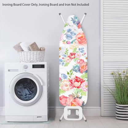 Fresh Floral Ironing Board Cover and Pad with Elastic Edge Waterproof Ironing Board Covers Stain Resistant Hook and Loop Design - color: Fresh Floral