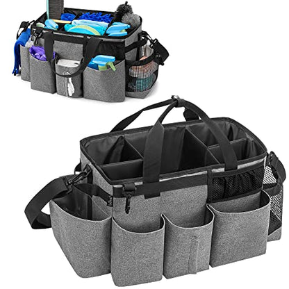 LoDrid Wearable Cleaning Caddy Bag with 4 Foldable Dividers, Grey - color: Gray