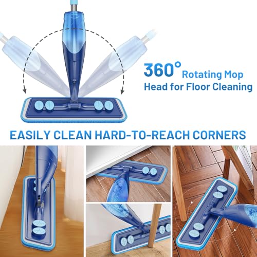 Microfiber Hardwood Floor Mop - Spray Mop with 4 Washable Pads - color: Dark Blue