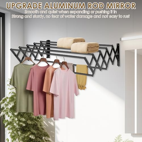 XL-31.5" Wall Clothes Drying Rack, Retractable Mounted Rack Black - color: Black