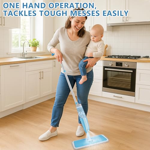 Spray Wet Mops for Floor Cleaning: Hardwood Floor Mop Refillable Dust Mop - color: Cyanine