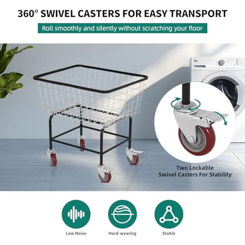4.5-Bushel Rolling Laundry Cart with Wheels, Steel Clothing Storage - size: 4.5-Bushel