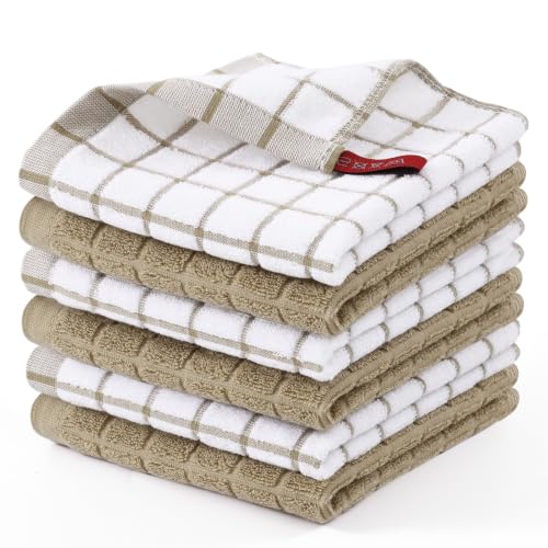 Homaxy Premium Cotton Kitchen Dish Cloths 12"x 12", 6 Pack, Tan - color: Tan, size: 12" X 12" - 6 Pack