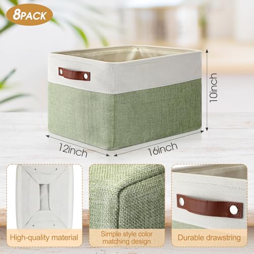 Uiifan 16 x 12 x 10 Inch 8 Pack Fabric Storage Baskets with Handles, Green - color: Green, size: 16 x 12 x 10 Inch