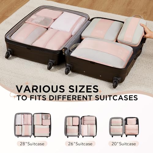 OlarHike 8 Set Compression Packing Cubes for Travel Gifts Mom Women,Airplane/Car/Cruise Travel Essentials,Compressible Expandable Space Saver Bags,Garment Bags with Over 1000 pcs Mesh Holes(Beige) - color: Beige