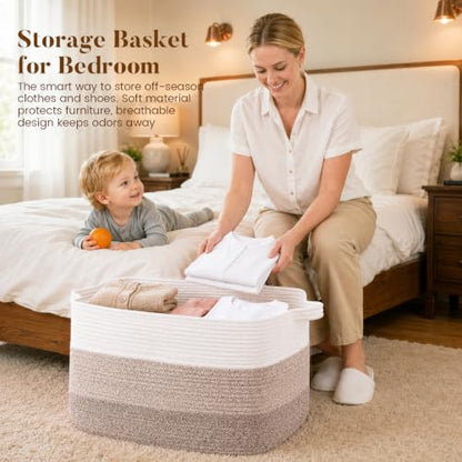 65L Large Woven Blanket Basket for Living Room, 19.7"x15.7"x11.8" - color: Gradient Yellow, size: 19.7"x15.7"x11.8"