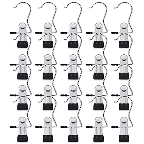 20 Piece Laundry Hook Boot Clips Hanger Clips Hold Hanging Clothes Pins Hooks Portable Stainless Steel Home Travel Hangers Clips Closet Hangers-Black