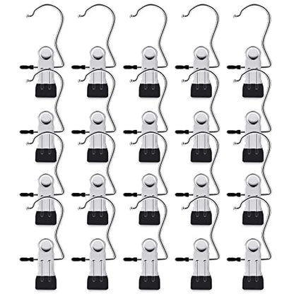 20 Piece Laundry Hook Boot Clips Hanger Clips Hold Hanging Clothes Pins Hooks Portable Stainless Steel Home Travel Hangers Clips Closet Hangers-Black