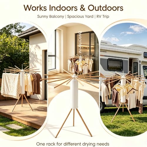 Wooden Foldable Drying Rack, 16 Poles, Space-Saver, No Assembly