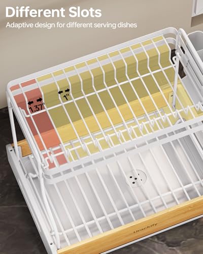 Urackify 2-Tier Stainless Steel&Bamboo Dish Rack for Kitchen Counter,White - color: White, size: 2 Tier