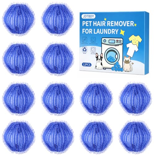 Pet Hair Remover for Laundry- Washing Machine Hair Collector & Pet Hair Removal Tool, Cat Dog Hair Collector for Washer, Reusable Lint Trap for Front Load & Top Load Washers (Blue) (12 PCS)