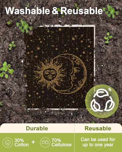 Miss Adola 8 Pack Swedish Kitchen Dishcloths - Absorbent Reusable Dish Towels, Fast Drying, Moon Sun - color: Moon Sun