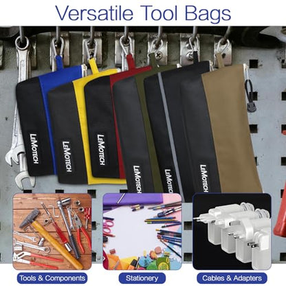 LeMotech Zipper Tool Bag with Carabiners, Water Resistant Stand-Up Utility Pouch Heavy Duty 1680D Oxford, Multipurpose Storage Pouch, 6 Pack - size: 6 Pack Combo